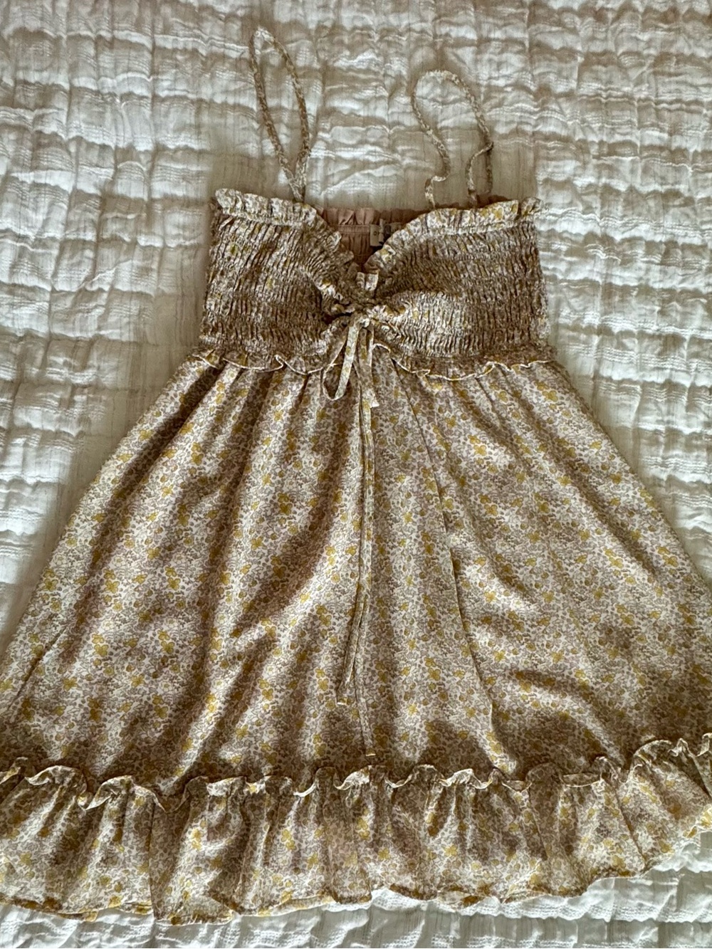 Dress Forum Women’s Smocked Floral Sundress in Cream and Yellow
